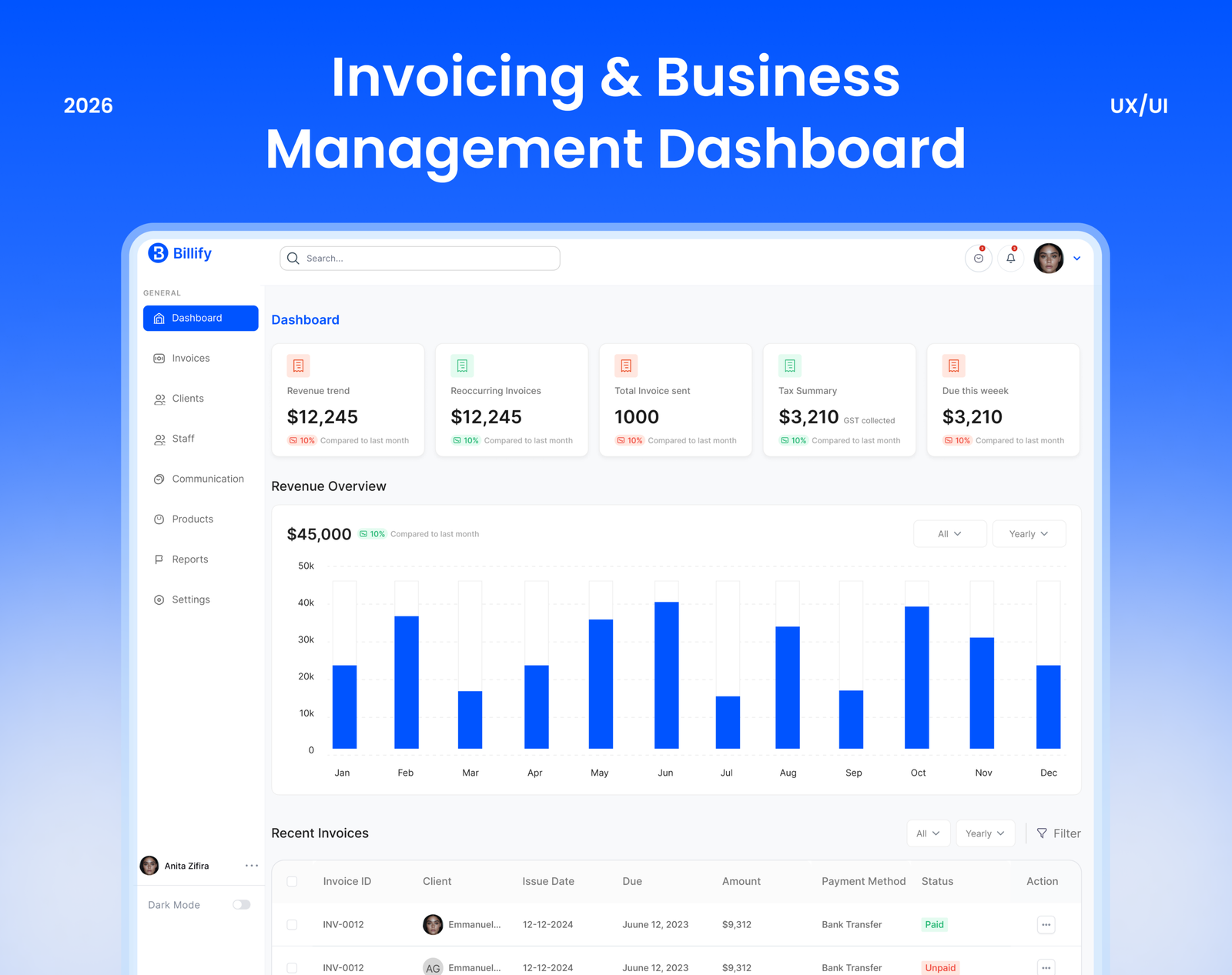Billify Invoicing Dashboard