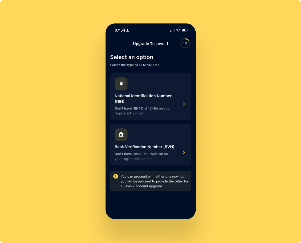 Onboarding KYC current screen