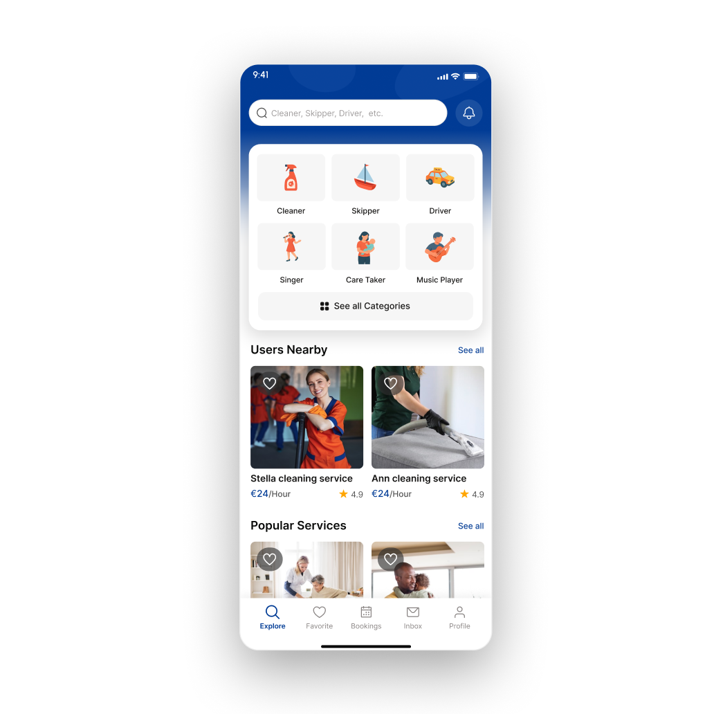 User mobile home screen 1