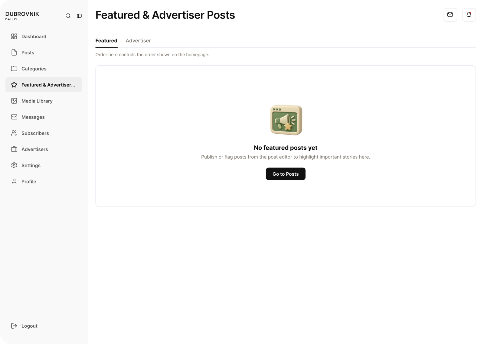 Featured advertiser empty state