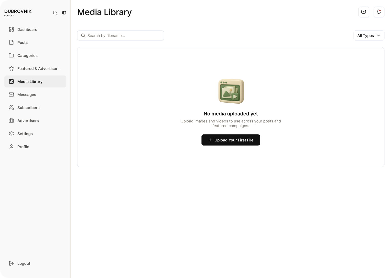 Dubrovnik Daily CMS media library empty state