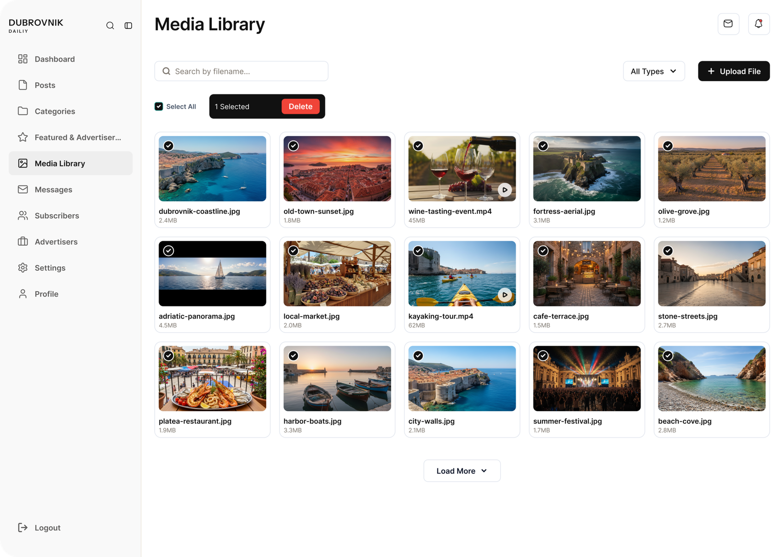 Dubrovnik Daily CMS media library preview
